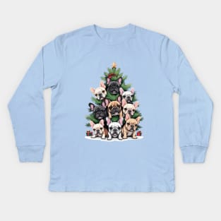 French Bulldog Christmas tree, french bulldog lovers gifts and Merry Christmas Kids Long Sleeve T-Shirt